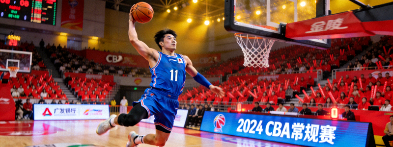 CBA篮球比赛现场投篮精彩瞬间